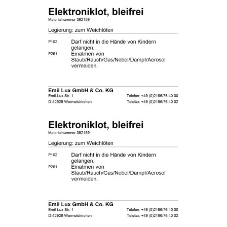 LUX Elektrolot 1 mm 70 g LUX Elektrolot 1 Mm 70 G -obi verkäufe 85 2137 Gefahrstoffetikett